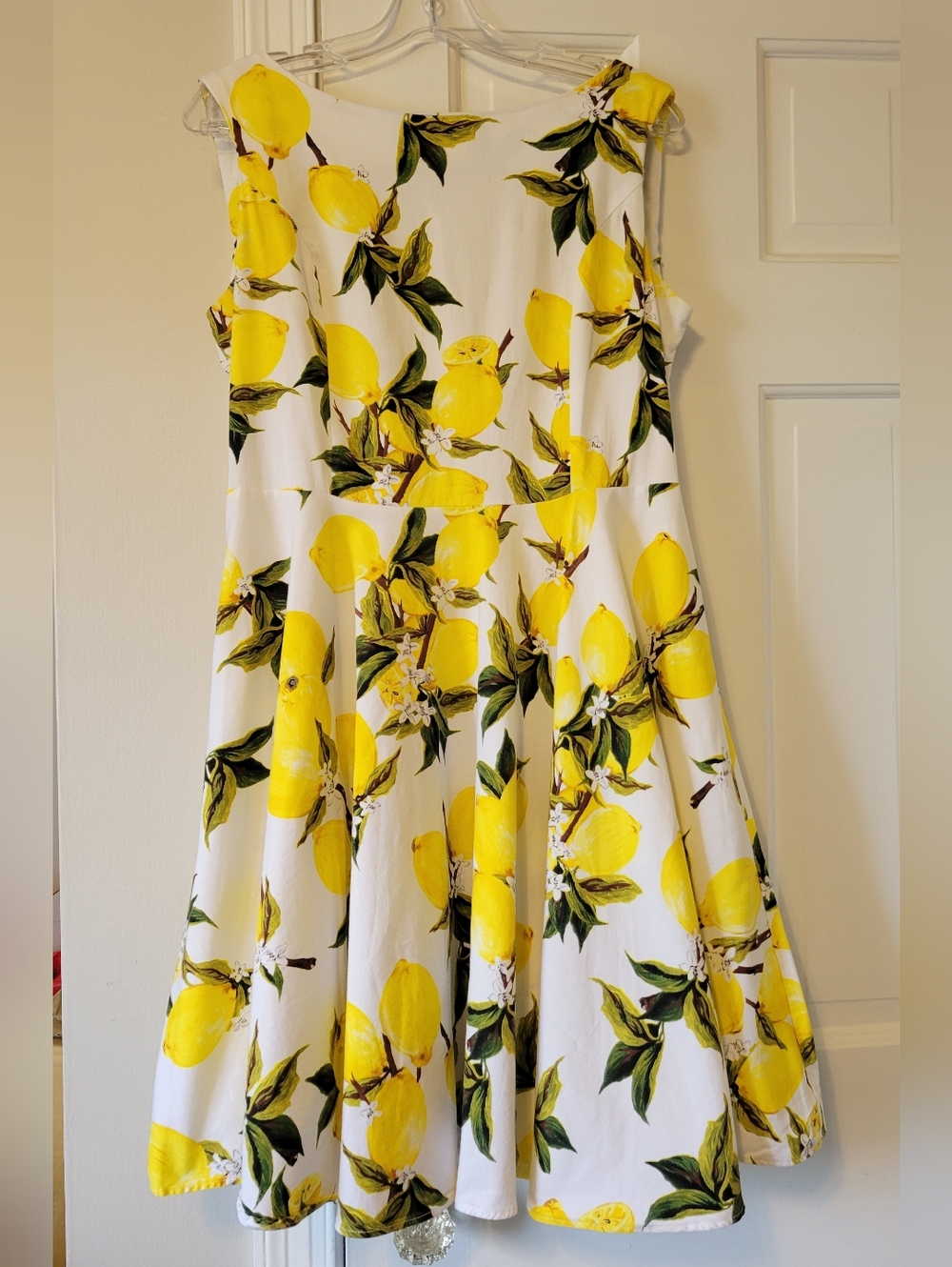 White Lemon Print Sleeveless Fit & Flare Dress